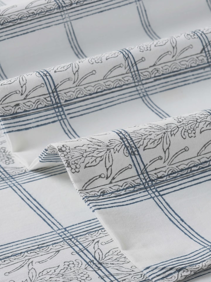 Orion Cotton Sanganeri Hand Block Print Checks Queen-size Bedsheet Set