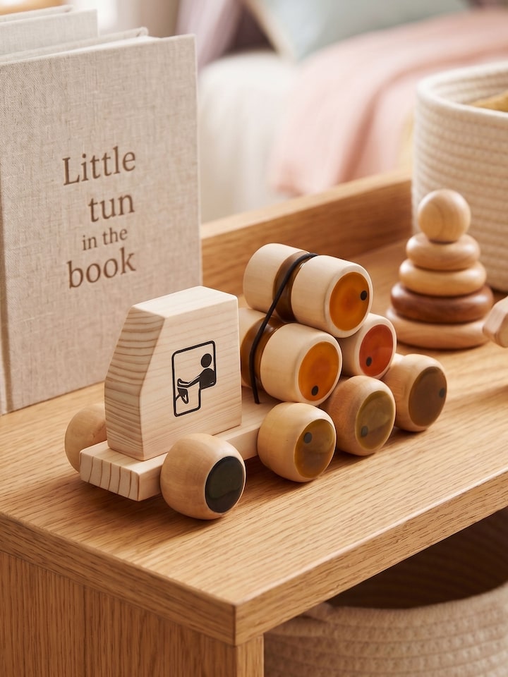 Styled view of Channapatna Wooden Rumbelorry Toy styled in a home setting