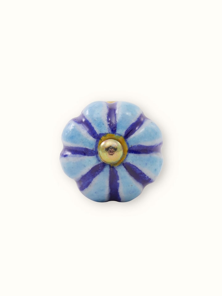 Detail shot of Blue Pottery Round Rib Door Knob Set