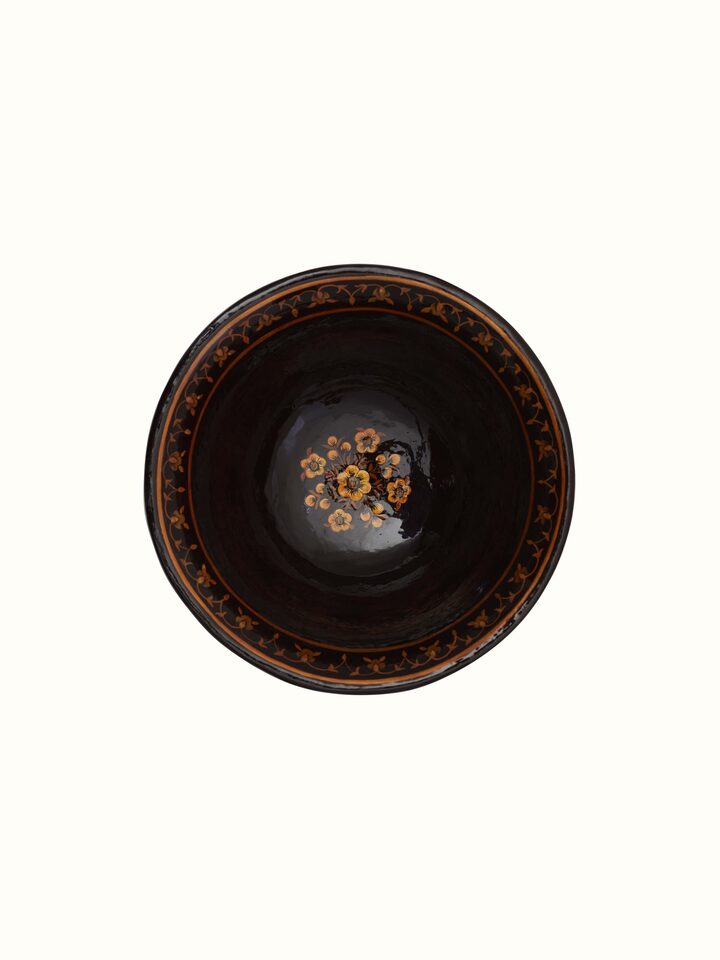 Side view of Black papier mache paper pulp bowl