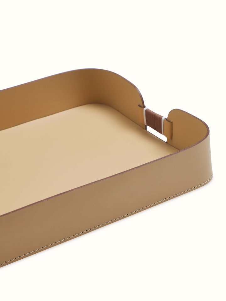 Detailed view of Leather Desk Organiser Tray showcasing the smooth leather surface and neatly organized sections