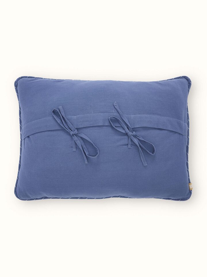 Rann Blue Buti Cotton Chikankari Hand Embroidered Lumbar Cushion Cover