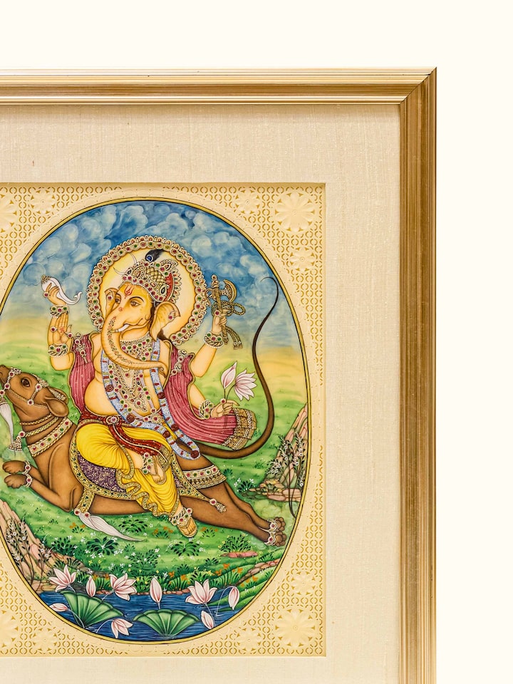 Close-up detail of the Ganesha Miniature Painting