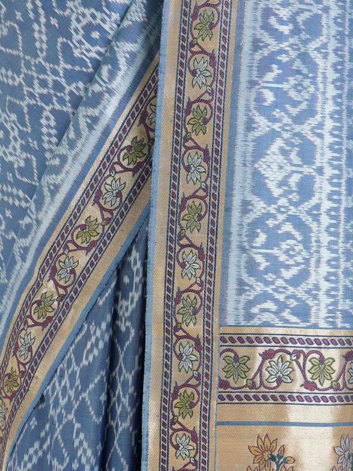 Detailed view of Indigo Ashavali Brocade Silk Saree focusing on the fine craftsmanship and texture