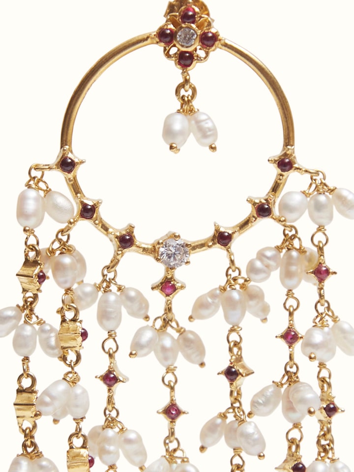 Detail view of Guttapusalu Silver Drop Earrings highlighting the stone setting and metalwork detail
