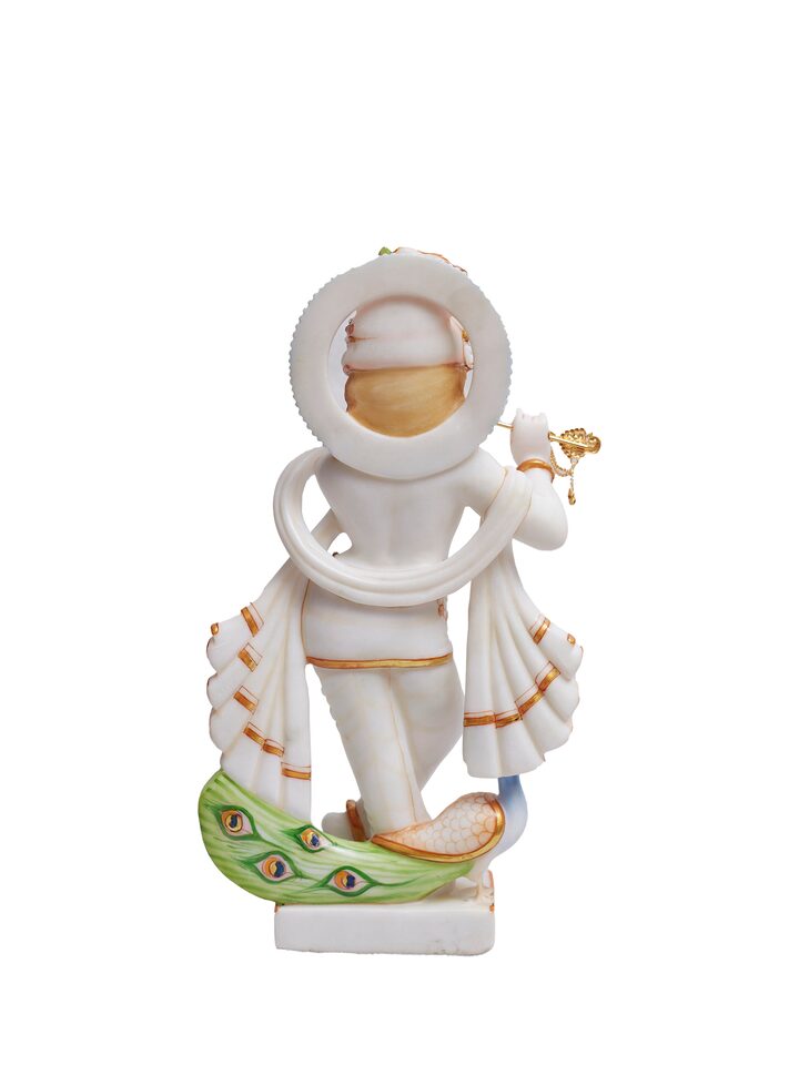 Back view of Carved Marble Krishna Idol