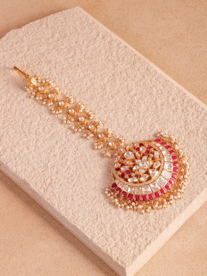 Styled detail view of Silver Smithing Maang Tika displayed, shown in an alternate styled shot