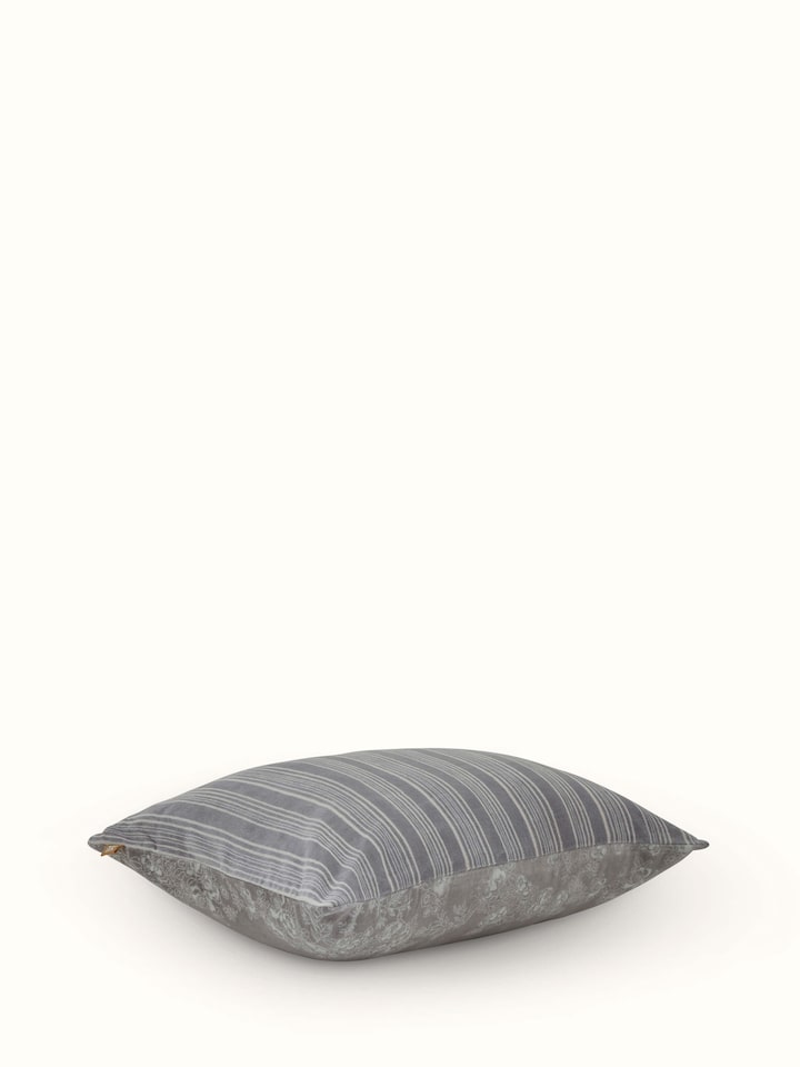 Shivranjini Grey Floral Cotton Velvet Sanganeri Hand Block Printed Lumbar Cushion Cover
