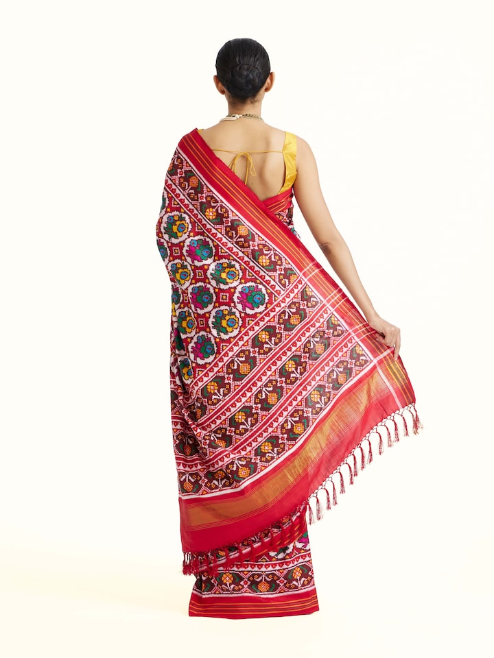 Back view of Red Patan Patola Saree emphasizing the overall design and fine details